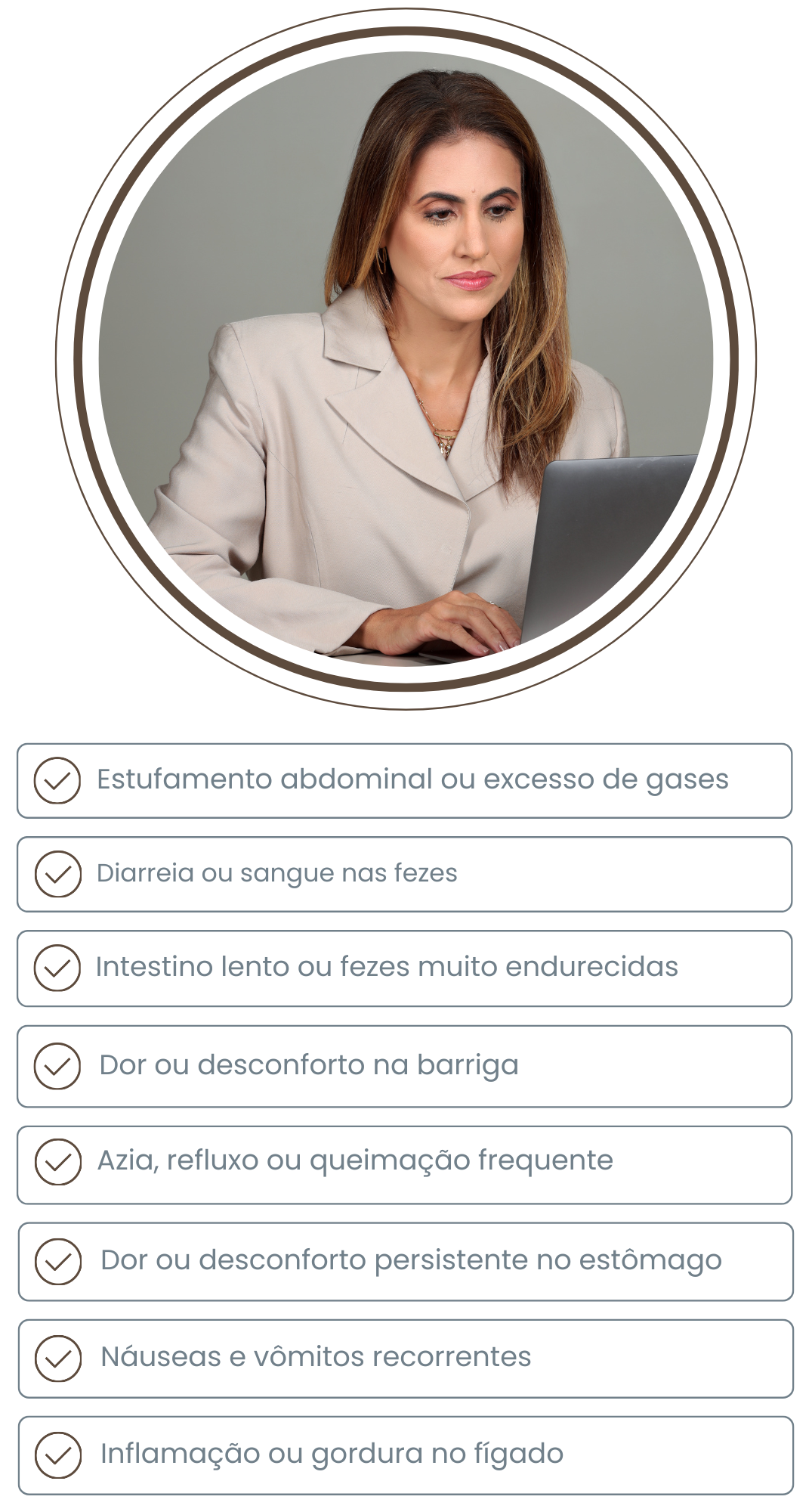 Sintomas para procurar uma gastroenterologista especializada em SII, SIBO e intolerâncias alimentares em mobile